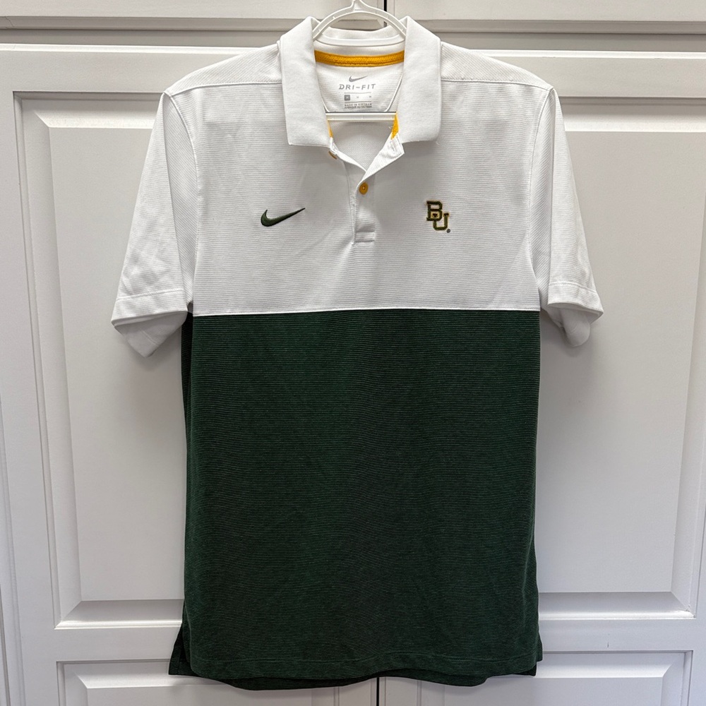 Nike White and Dark Green Baylor Polo Shirt